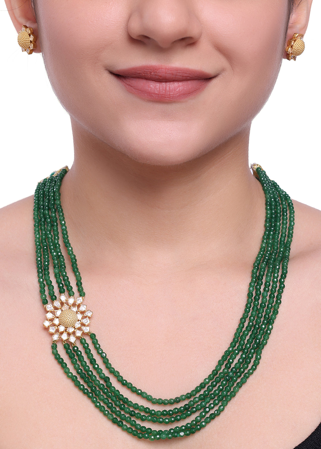 Moissanite Polki Zircon Green Necklace Set