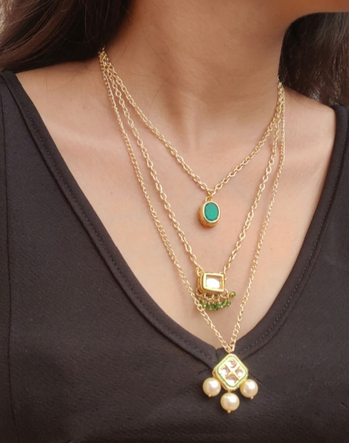 Layered Chain Necklace Green