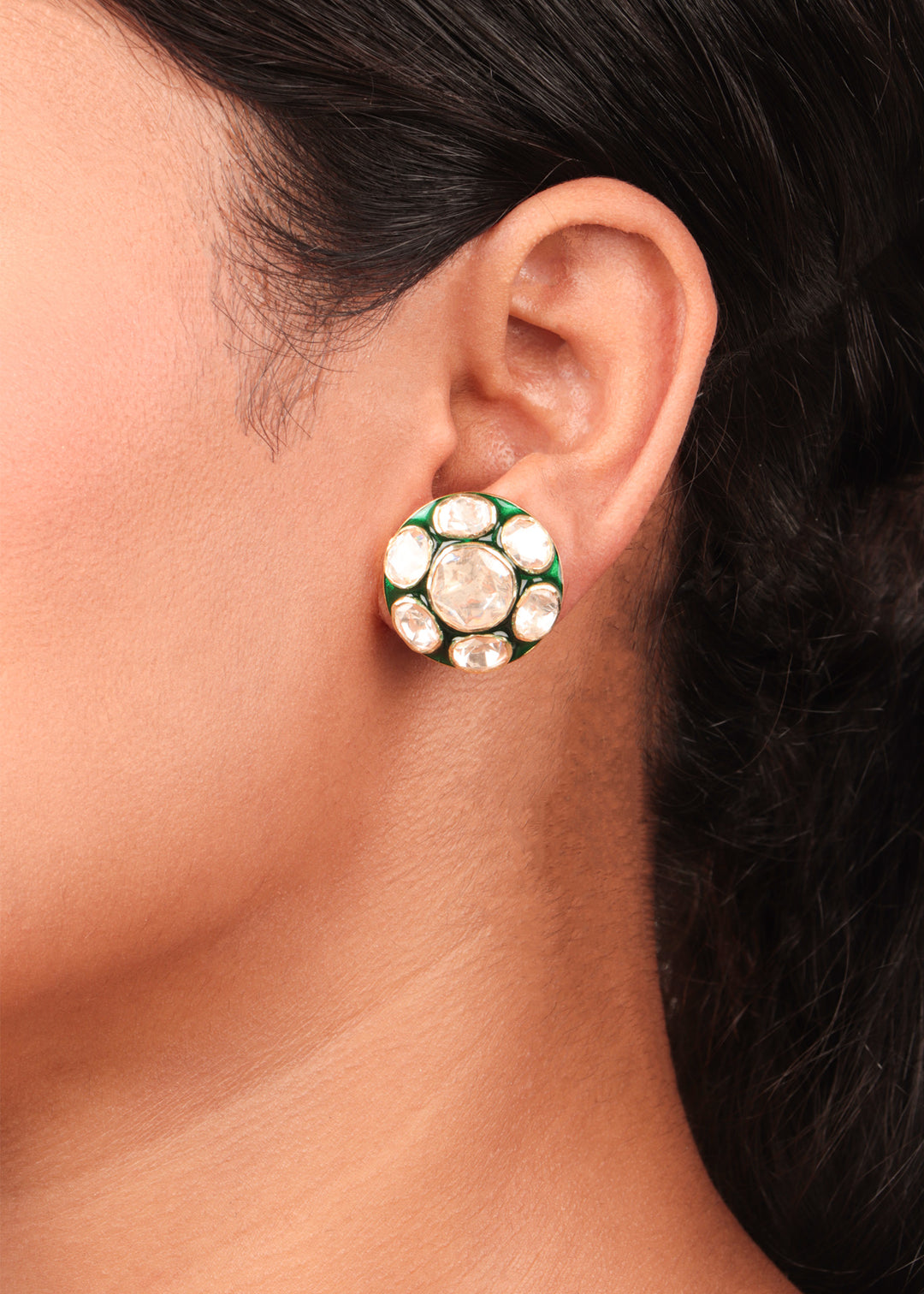Green Meena Polki Earrings