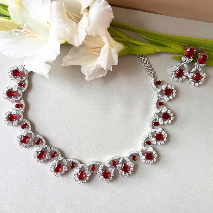 Cubic Red Necklace set