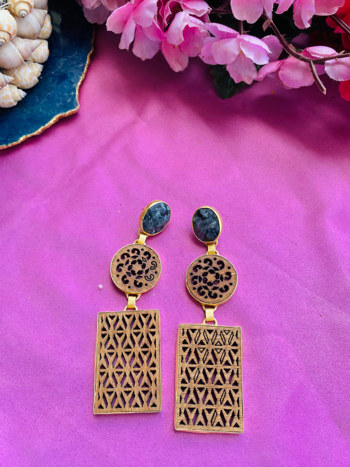 Carved Wooden Block Earring