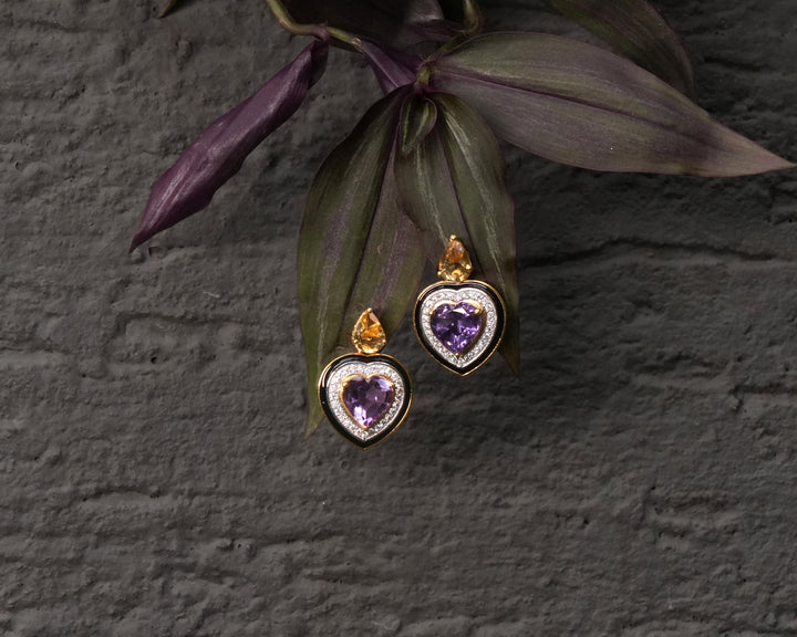 Amethyst and Citrine Heart Earrings