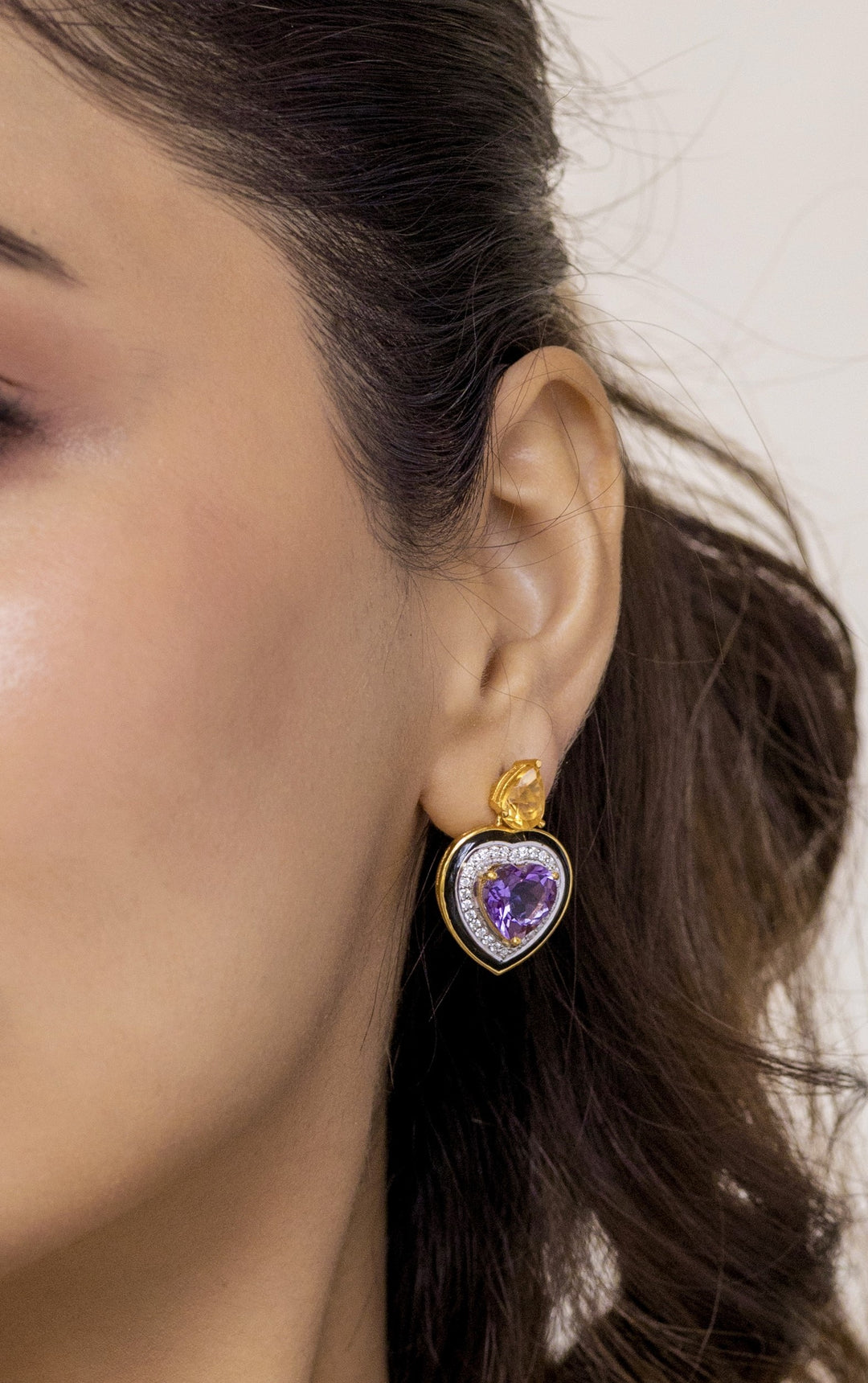 Amethyst and Citrine Heart Earrings