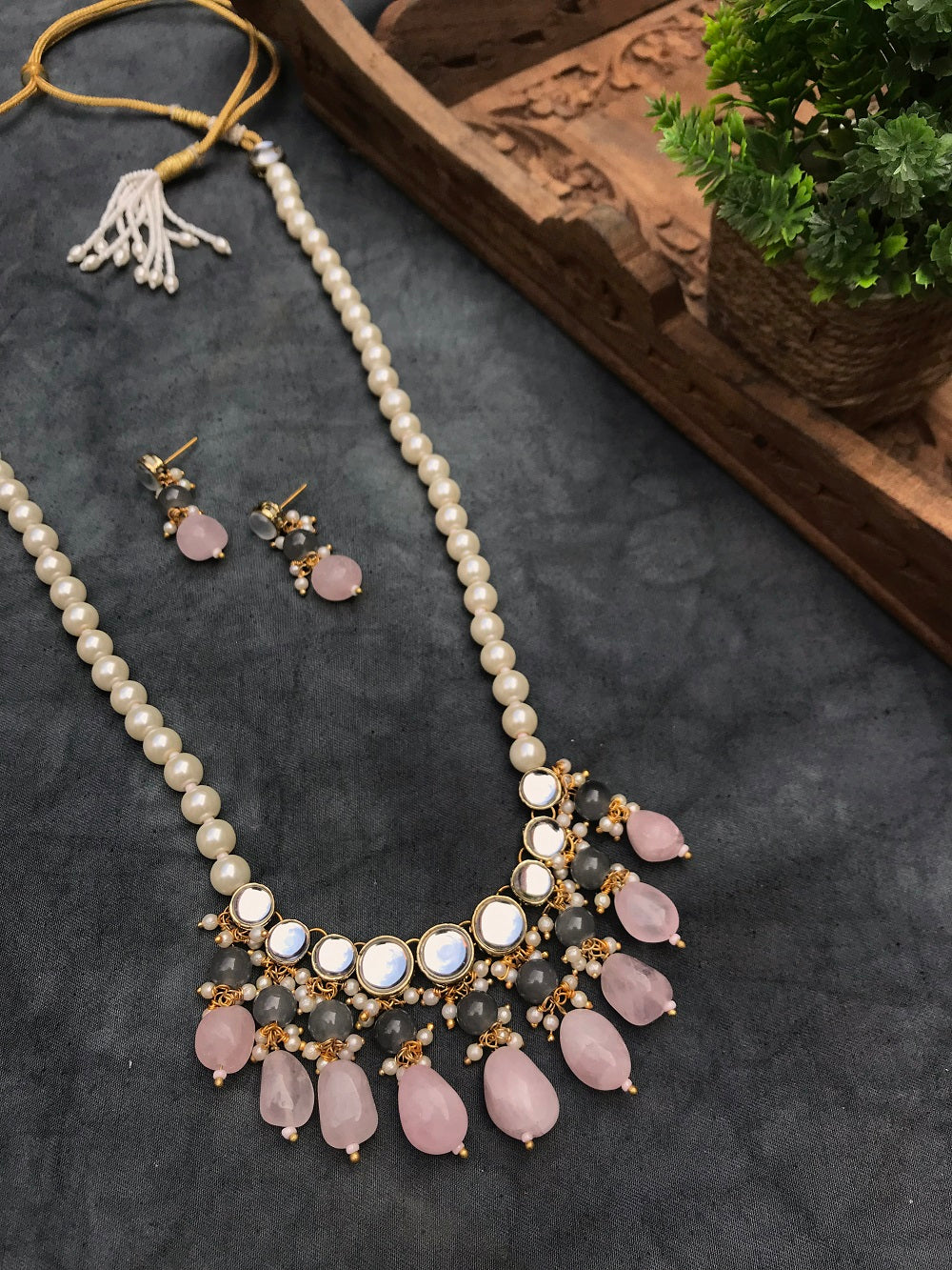 Paya Beads and Kundan Long Necklace