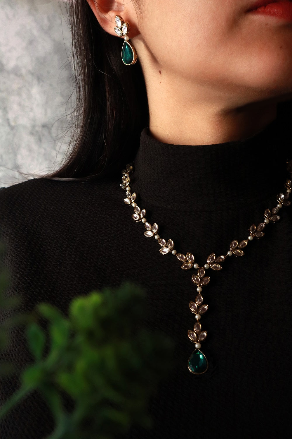 Kundan and Crystal Drop Necklace Set