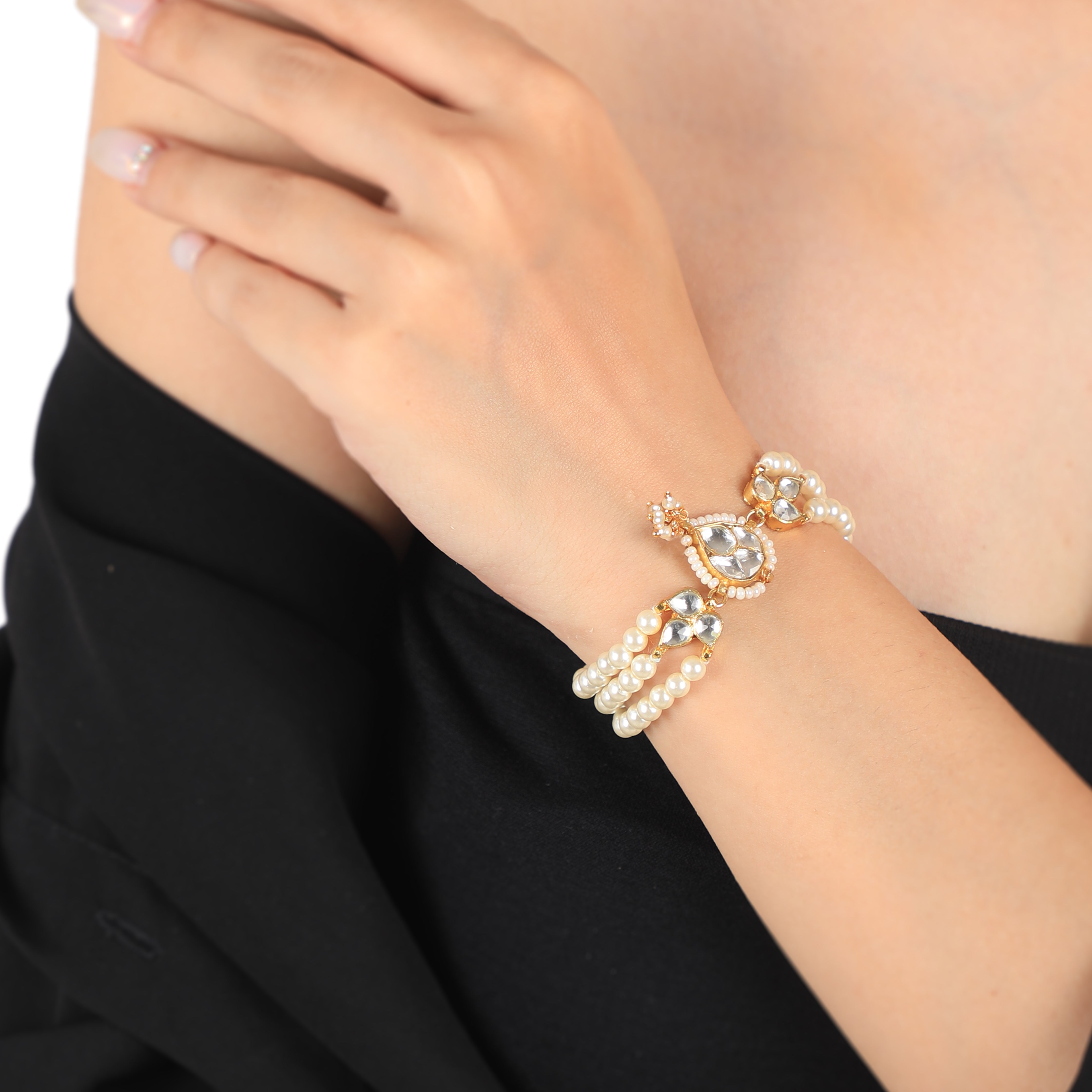 Buy Zaveri Pearls Blue Stone & Kundan Traditional Ring Bracelet - ZPFK8712  Online