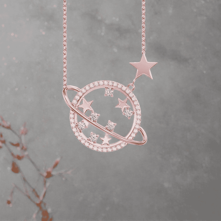 Universe Star Rose Gold Plated Silver Pendant With Chain