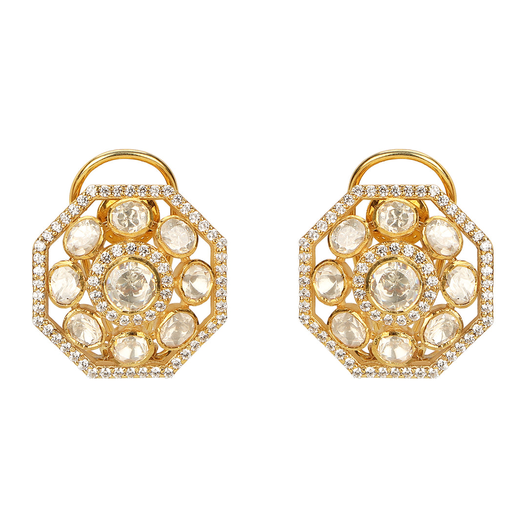 Moissanite Polki Hexagon Earrings