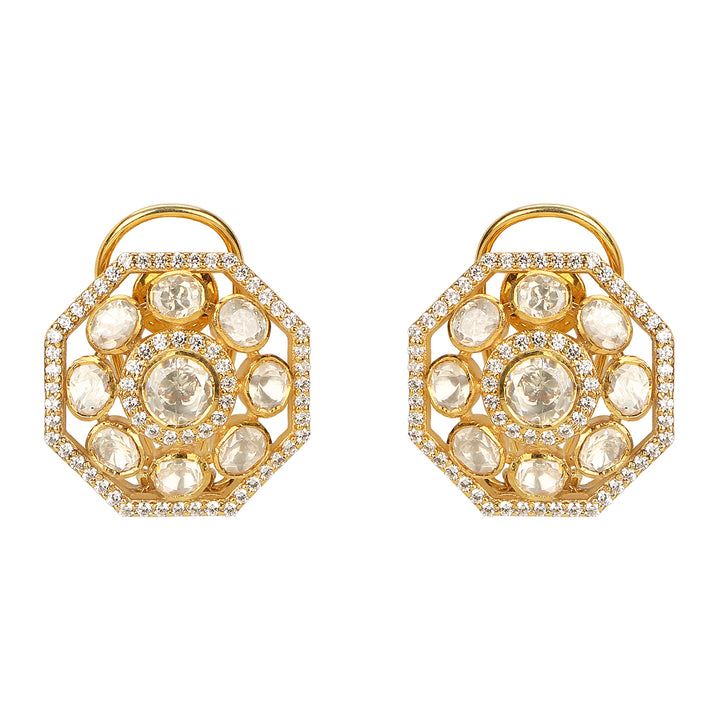 Moissanite Polki Hexagon Earrings
