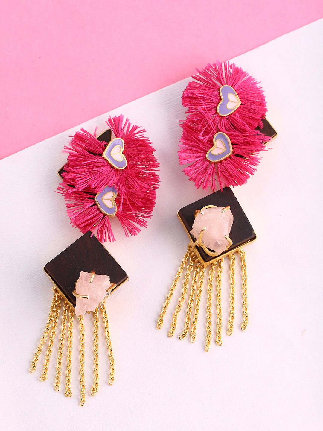 Pink Tassel Flower Earrings