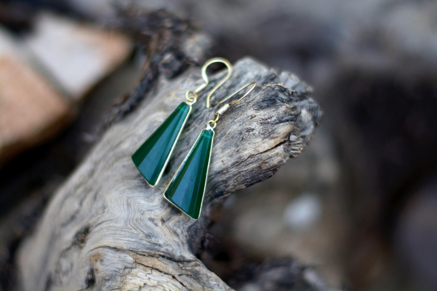 Green Chalcedony Triangle Earrings