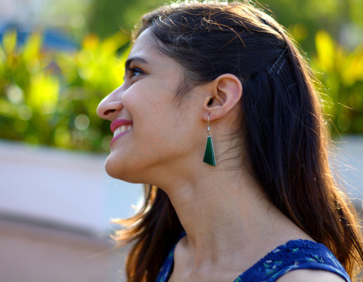 Green Chalcedony Triangle Earrings