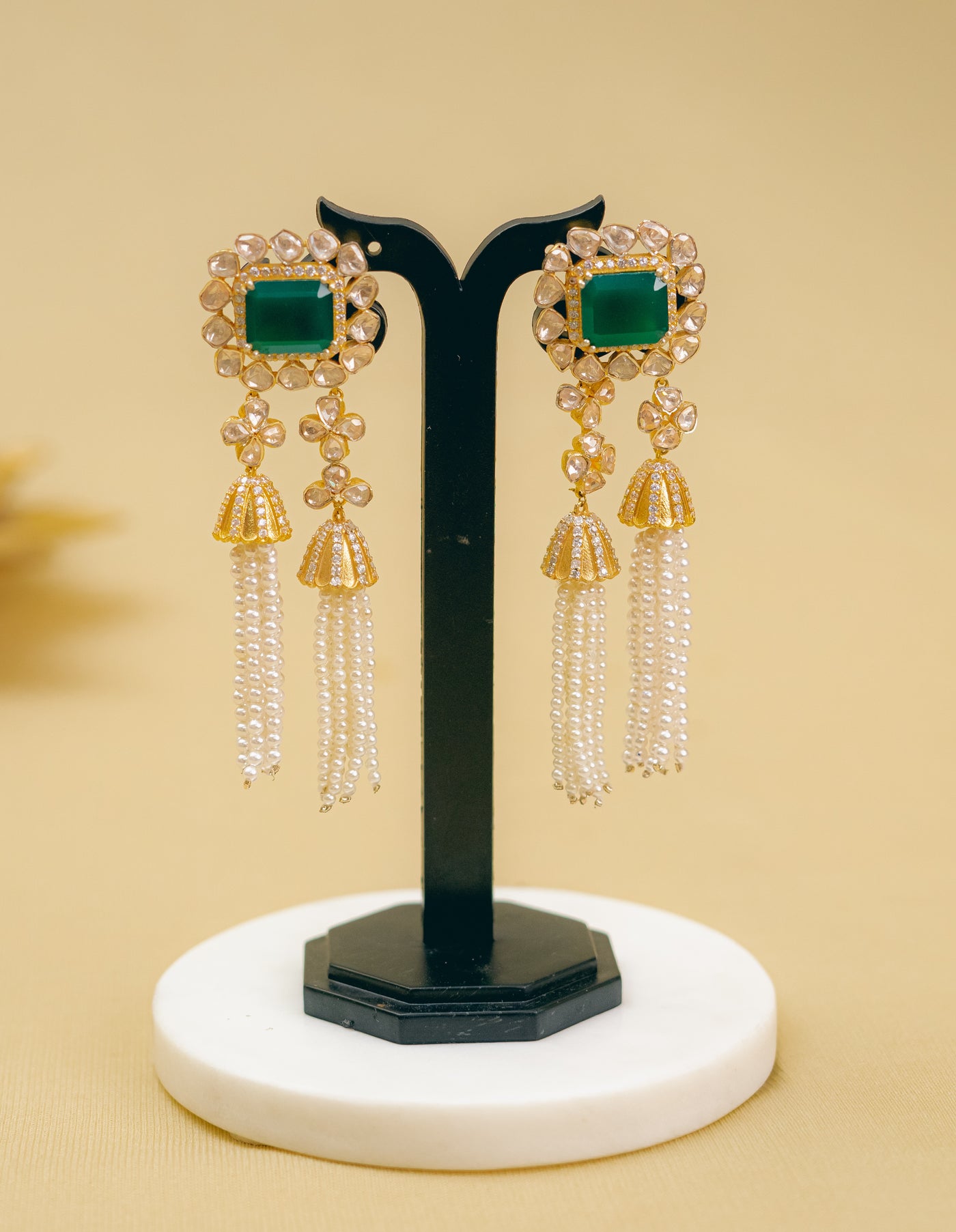 Maissanite Polki & Pearls Earrings