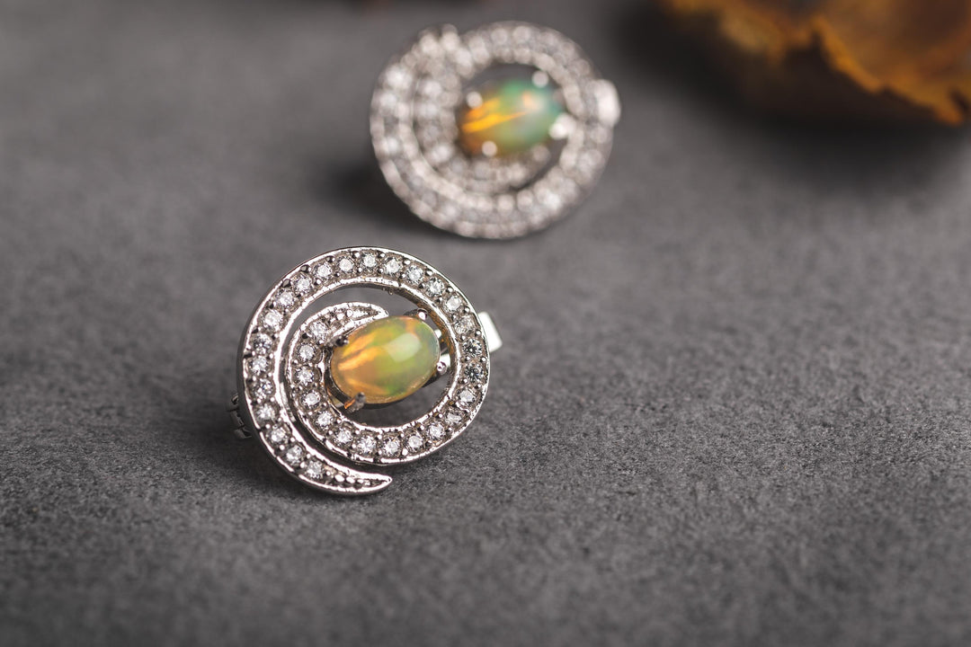 Opal and Zirconia Earrings