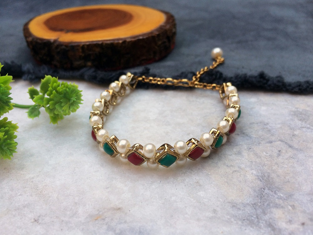 Emerald Marsala Stone and Pearl Bracelet