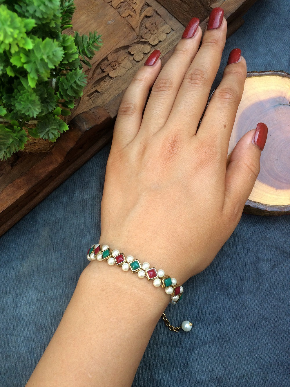 Emerald Marsala Stone and Pearl Bracelet