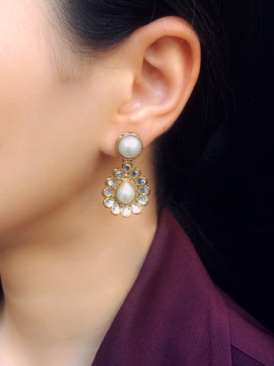 Kundan and Pearl Drop Earrings