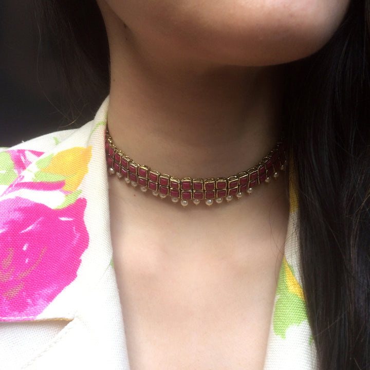 Resin Stone and Pearl Choker