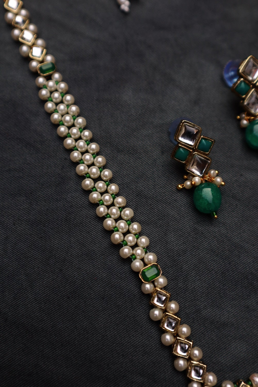 Quartz Kundan and Pearl Long Necklace Set