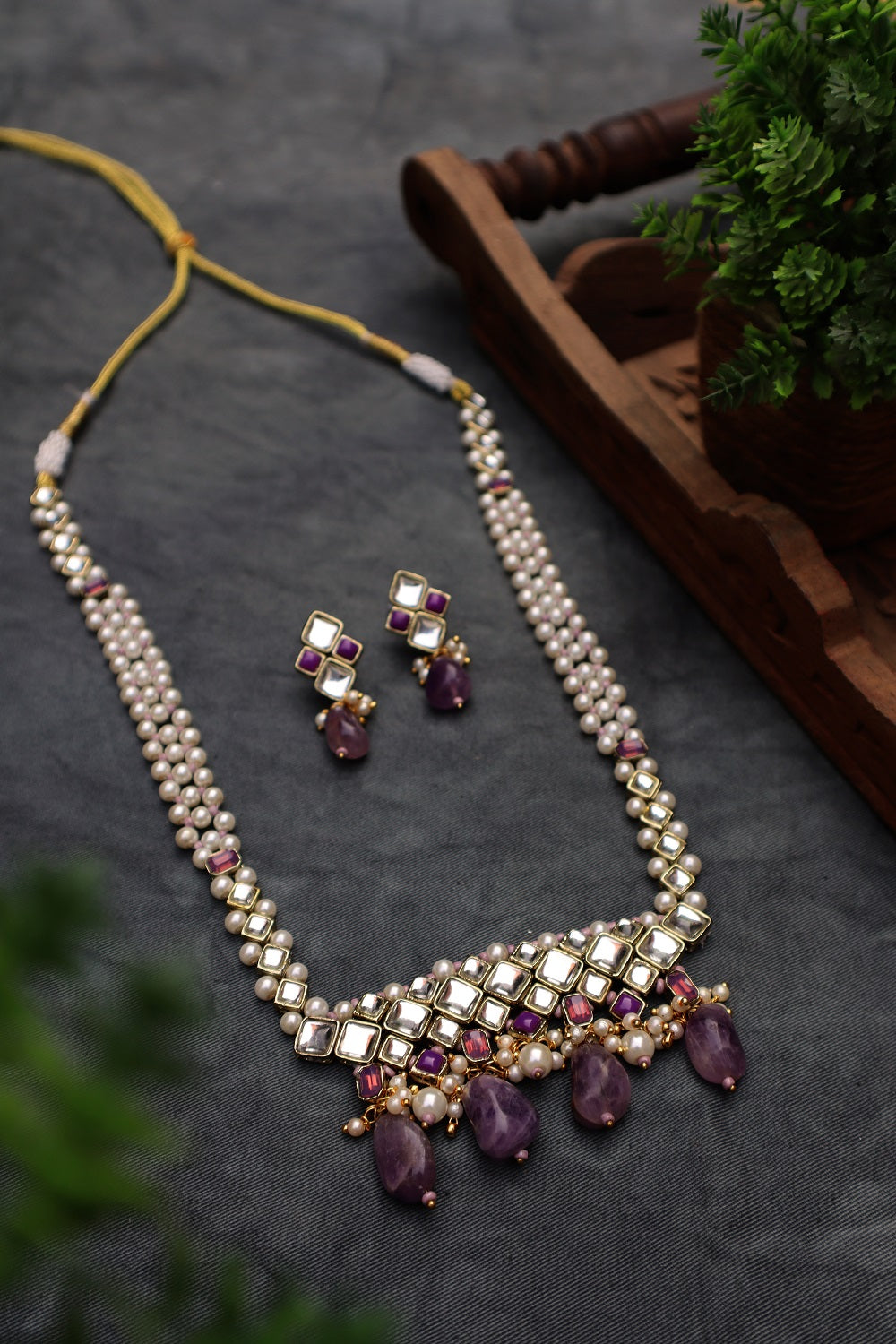 Quartz Kundan and Pearl Long Necklace Set
