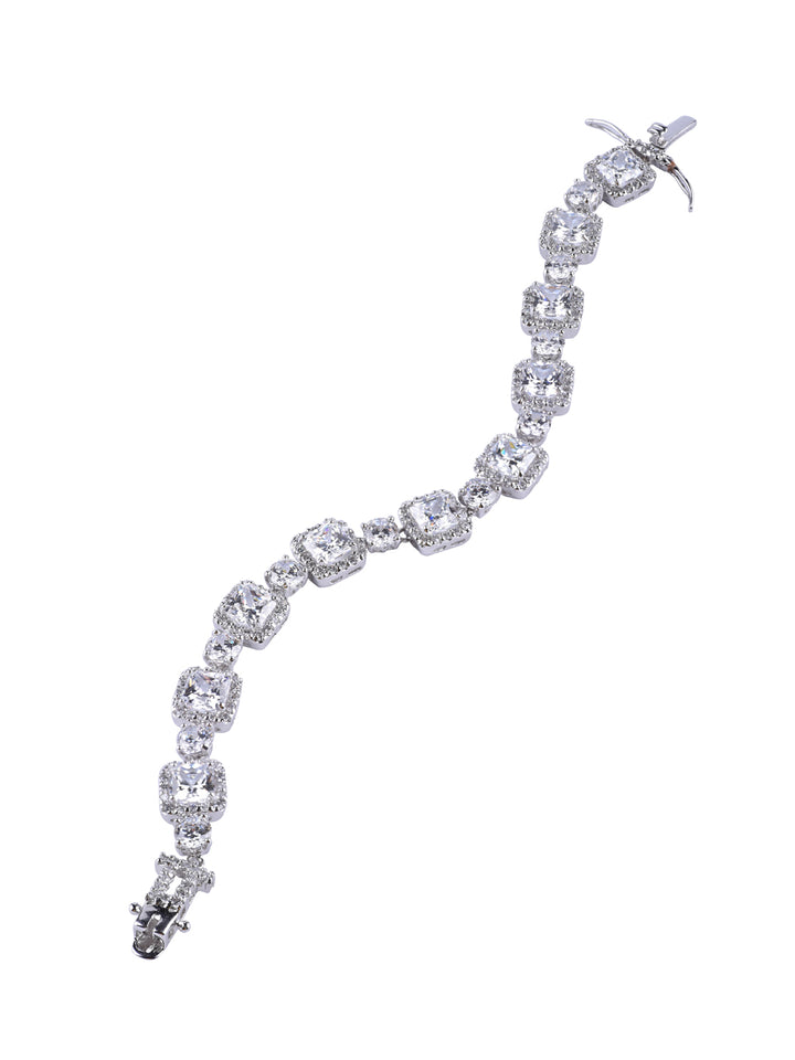 Princess Cut Solitaires with Diamond Halo Tennis Bracelet